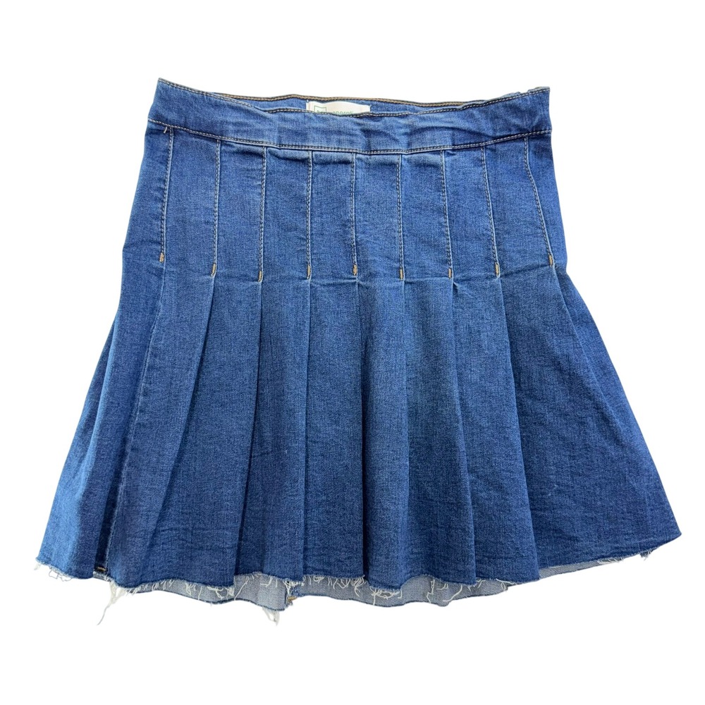 RE generation Pleated‎ Denim Skirt Womens Small Blue Raw Hem Mini Skirt Star